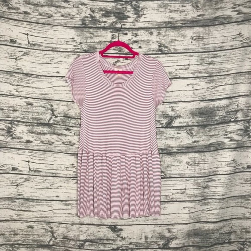 Striped Pink & White Ruffle Dress Size M